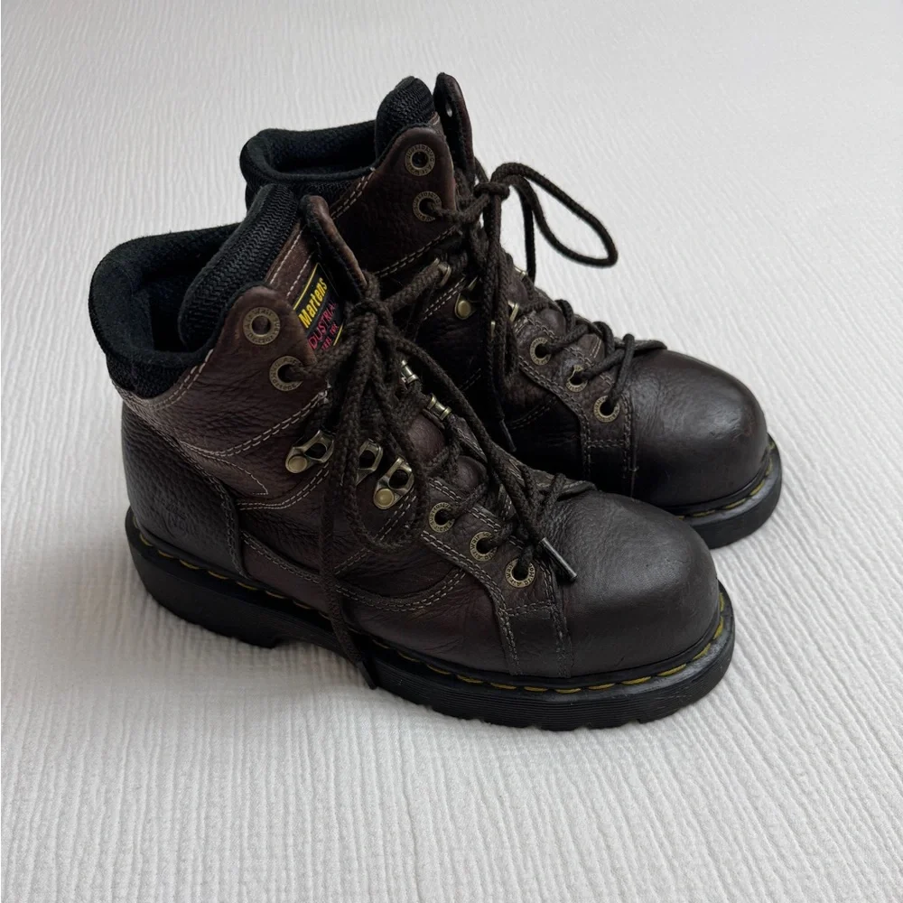 Dr. Martens DMs Industrial Steel Toe Boots 8M 9W Work Safety Brown Leather Rare
